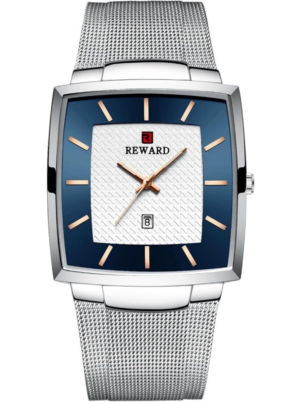 Men's Silver Gold Square Analog Quartz Stainless Steel Mesh Strap Wrist Watch